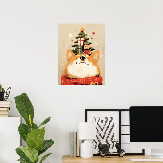 Speelse Welsh Corgi met Kerstversiering Poster (Thuiskantoor)
