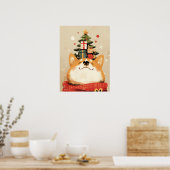 Speelse Welsh Corgi met Kerstversiering Poster (Keuken)