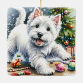 Speelse Westie Kerstmis Keramisch Ornament (Achterkant)