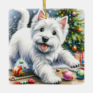 Speelse Westie Kerstmis Keramisch Ornament