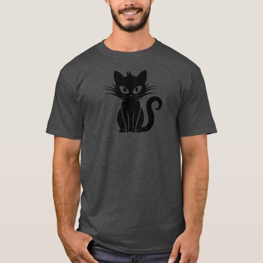 Speelse White-Eyed Black Cat Halloween Top (Voorkant)