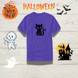 Speelse White-Eyed Black Cat Halloween Top