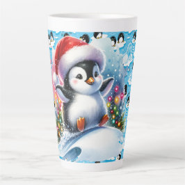 Speelse winterpinguïns latte mok