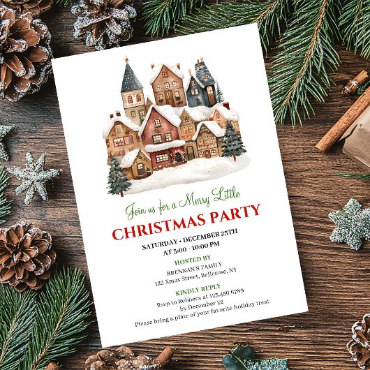 Speelse winterscène Kerstfeest diner uitnodiging