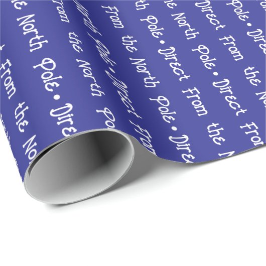 Speelse witte bewerkbare tekst op donkerblauw cadeaupapier (Rol Hoek)