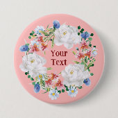 Speelse witte bloemenkrans reversspeld ronde button 7,6 cm (Voorkant)