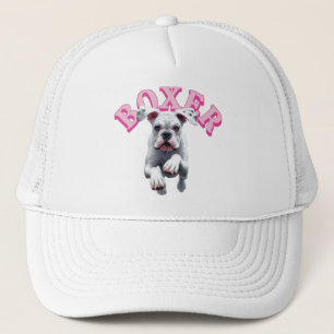 Speelse witte bokser hond trucker pet