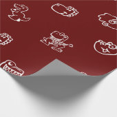 Speelse Witte Cartoon Dino's op Donkerrood Cadeaupapier (Hoek)