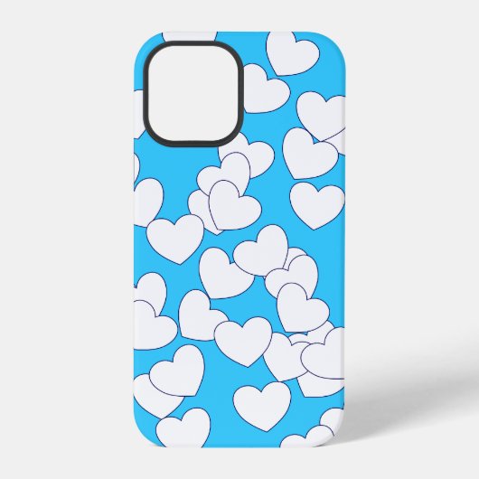 Speelse witte harten op mooie blauw iPhone hoesje (Achterkant)