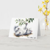 Speelse witte kat krijgen goed kaart (Gele Bloem)