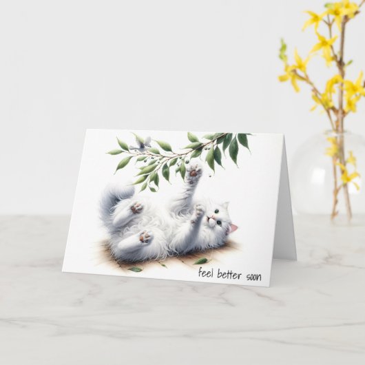 Speelse witte kat krijgen goed kaart (Gele Bloem)