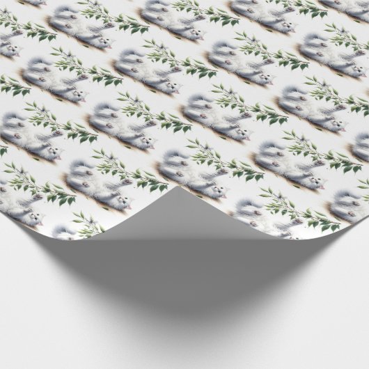 Speelse witte kat met boomtak cadeaupapier (Hoek)