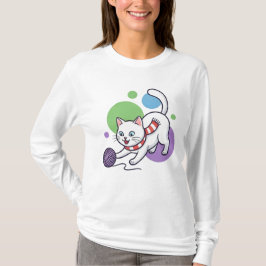 Speelse Witte Kat Met Garenspool T-shirt
