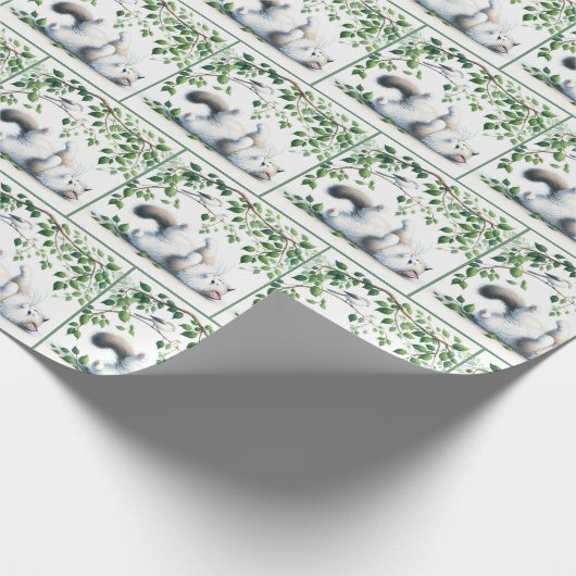 Speelse witte kat met vogel cadeaupapier (Hoek)