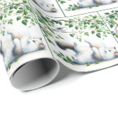 Speelse witte kat met vogel cadeaupapier (Rol Hoek)