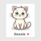 Speelse witte kitten – Chibi sticker (Vel)