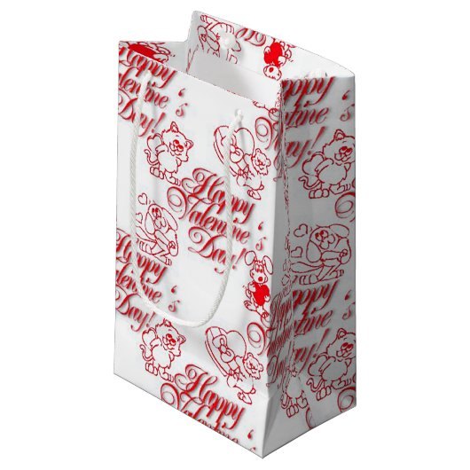 Speelse Witte Rode Cartoon Valentijn Klein Cadeauzakje (Voorkant Gekanteld)