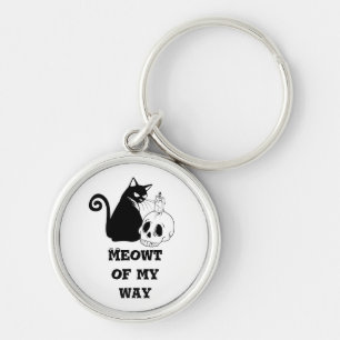 Speelse Witte Sleutelhanger met Cat & Skull Design