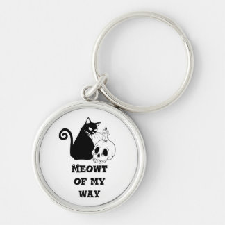 Speelse Witte Sleutelhanger met Cat & Skull Design