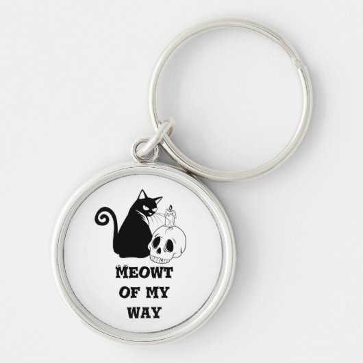 Speelse Witte Sleutelhanger met Cat & Skull Design (Voorkant)