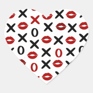 Speelse XO & Rode Lippen – Modern Liefdespatroon Hart Sticker