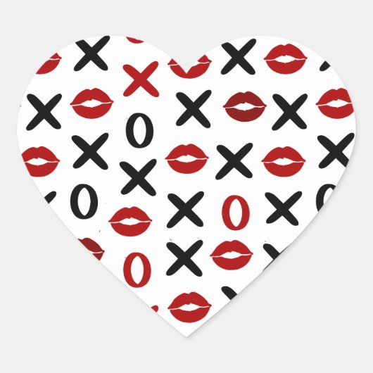 Speelse XO & Rode Lippen – Modern Liefdespatroon Hart Sticker (Voorkant)