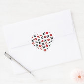 Speelse XO & Rode Lippen – Modern Liefdespatroon Hart Sticker (Envelop)