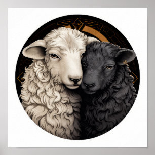 Speelse Yin en Yang Black Sheep Poster - Unique T