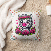 Speelse zebra met roze rozenkroon kussen (Deken)