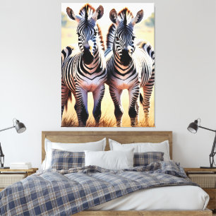 Speelse zebra's Kleurrijke safari-geïnspireerde ku Canvas Afdruk