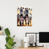 Speelse zebra's Kleurrijke Safari geïnspireerde ku Poster (Thuiskantoor)