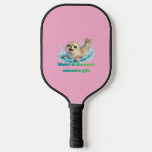 Speelse Zeehond Waterbesparing & Oceaan Bewustzijn Pickleball Paddle