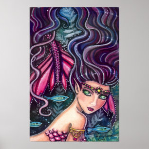 Speelse Zeemeermin en Vis Poster