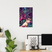 Speelse Zeemeermin en Vis Poster (Thuiskantoor)