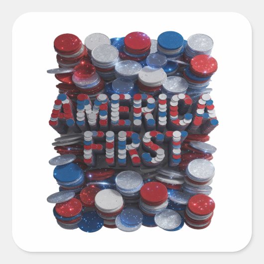 Speelse Zilver AMERIKA EERST Stickerontwerp Vierkante Sticker (Voorkant)