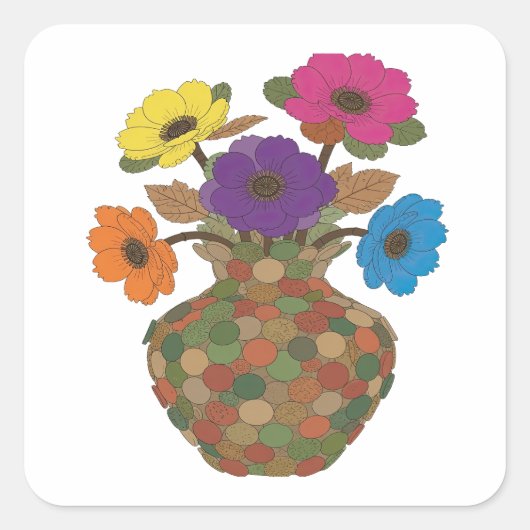 Speelse Zilveren BLOEMEN IN Vierkante Sticker (Voorkant)