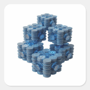 Speelse Zilveren BLUE COINS Decal Kunst Vierkante Sticker