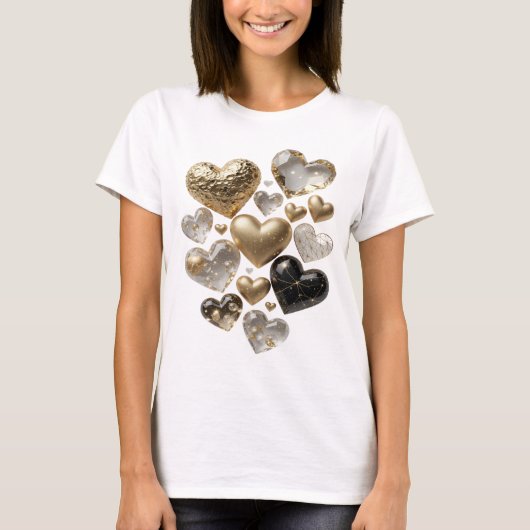 Speelse Zilveren EDELSTEEN HARTEN Custom T-shirt (Voorkant)