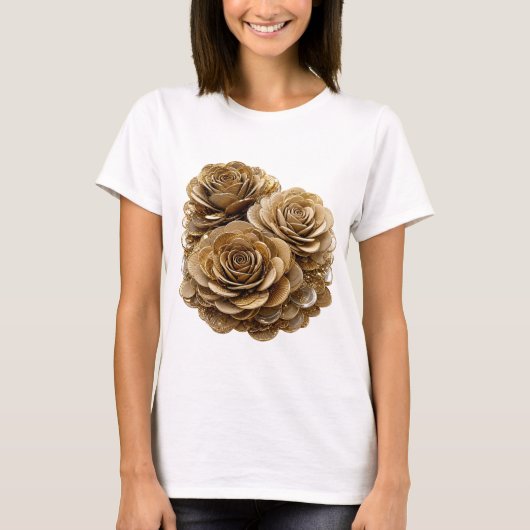 Speelse Zilveren GOLDEN ROSES Statement Design T-shirt (Voorkant)