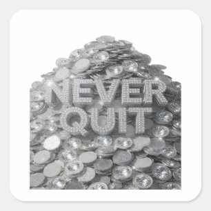 Speelse Zilveren NEVER QUIT Label Ontwerp