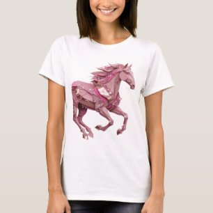 Speelse Zilveren ROZE GLAMOUR PAARD Krachtig Ontwe T-shirt