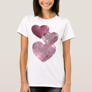 Speelse Zilveren ROZE HARTEN Slogan T-shirt