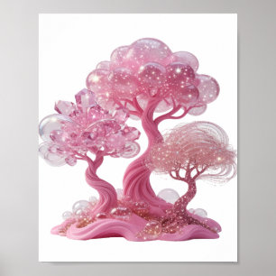 Speelse Zilveren ROZE KRISTALLEN BOOM Print
