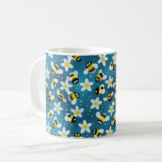 Speelse zoemende bijen (Denim Blue) Coffee Mok (Voorkant links)