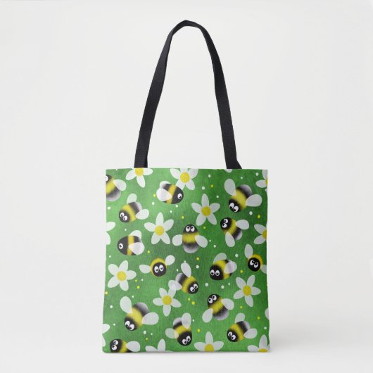 Speelse zoemende bijen (flesgroen) tote bag (Voorkant)