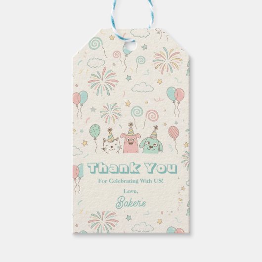 Speelse Zoete en Drie Kinderen Verjaardag  Cadeaulabel (Voorkant)