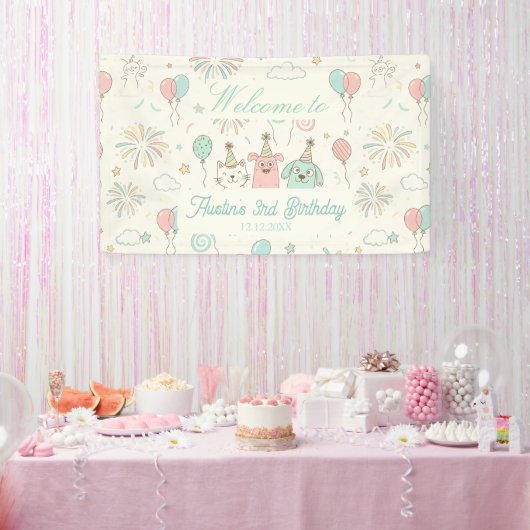 Speelse Zoete en Drie Kinderen Verjaardag Spandoek (Feest)