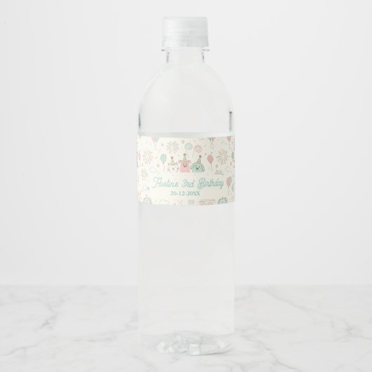 Speelse Zoete en Drie Kinderen Verjaardag Waterfles Etiket (Voorkant)