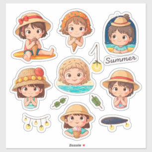 Speelse zomer sticker set van strandkinderen