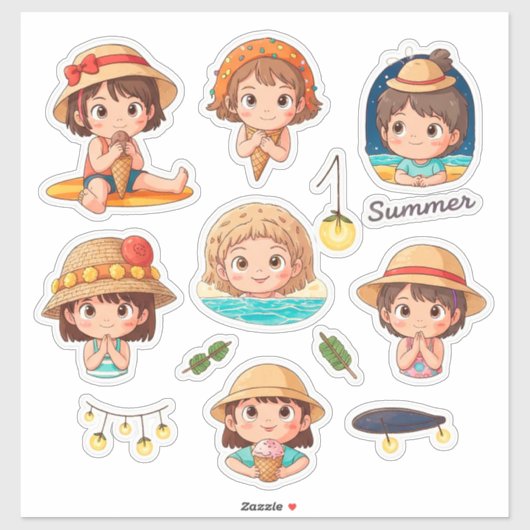Speelse zomer sticker set van strandkinderen (Vel)